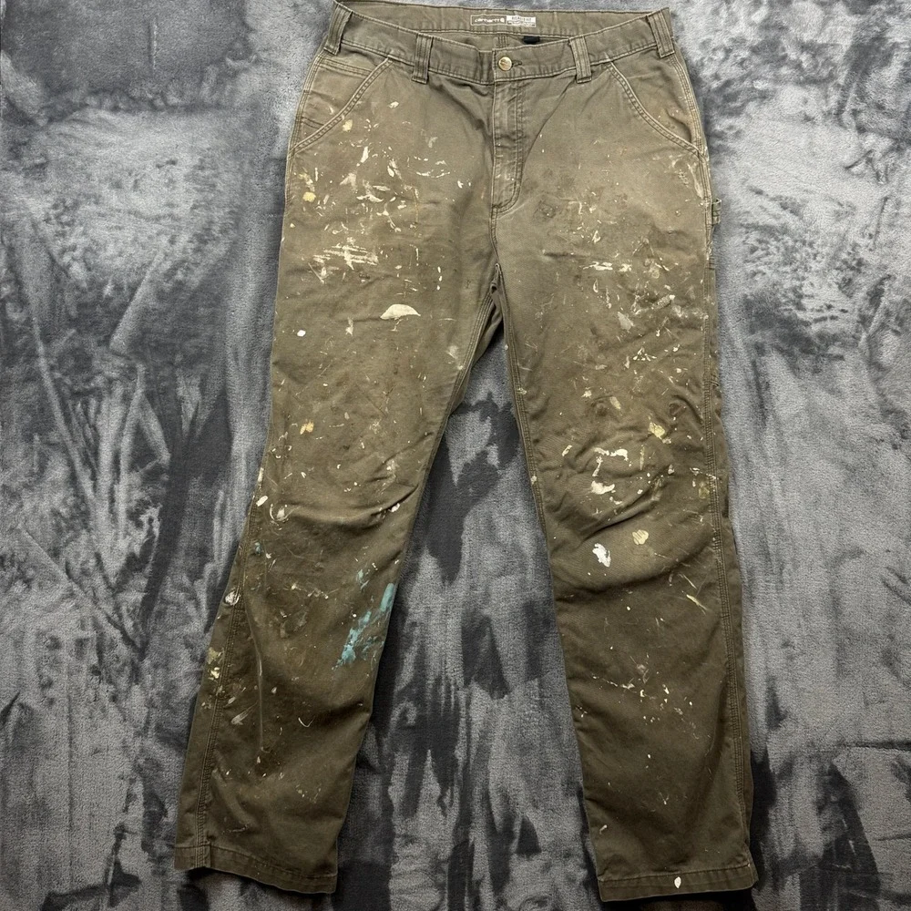 Carhartt Work Pants Mens 36x34 Green Relaxed Fit Twill Utility Carpenter Painter